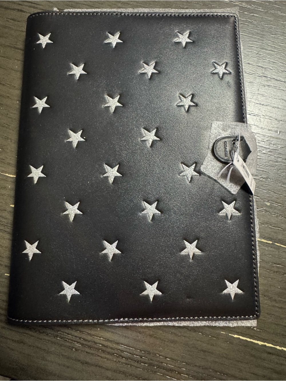 Coach Black Star-Embossed Leather Padfolio